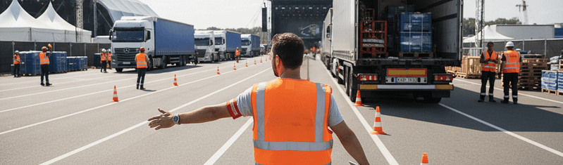 Coordinateur menant le positionnement les camions de déchargement